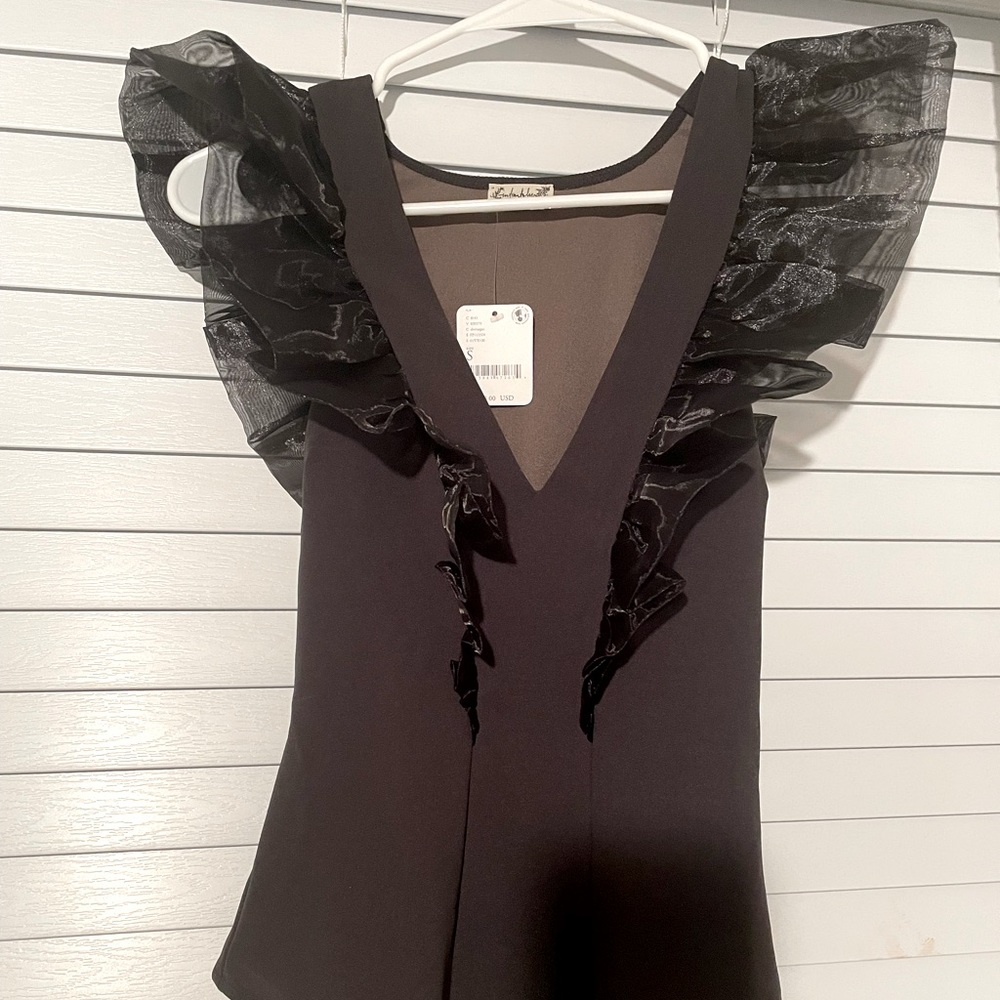 Free People Black body suit with ruffle